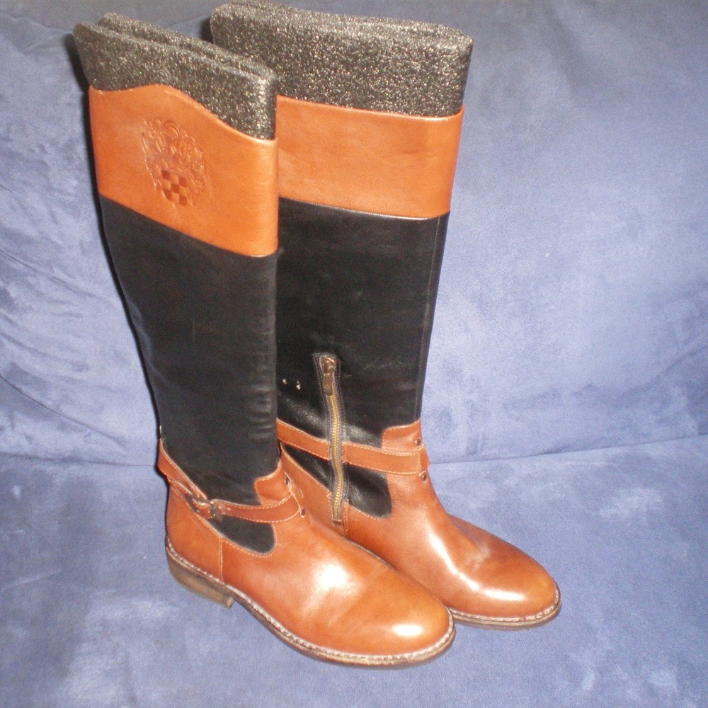 Vince Camuto Black/Tan Tall Leather Boots 7B